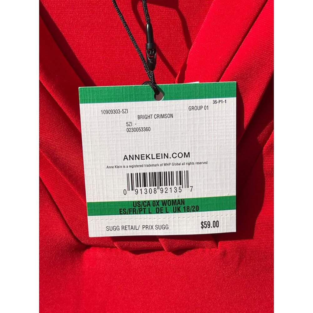 Anne Klein Red Sleeveless V-Neck Womens Top With Draped Collar Sz OX Flaws - Picture 11 of 11